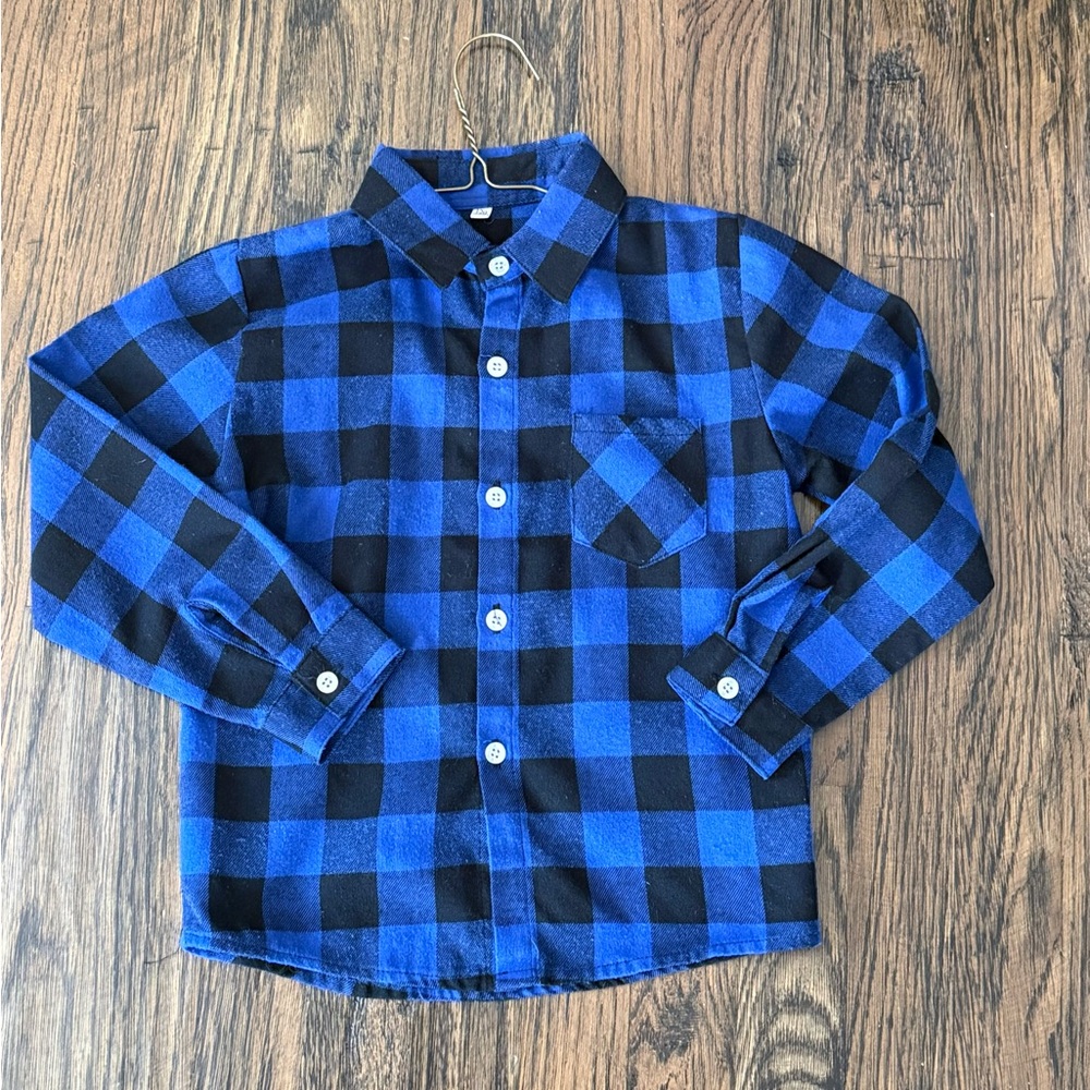 Blue and Black Plaid Kids size 5 button shirt